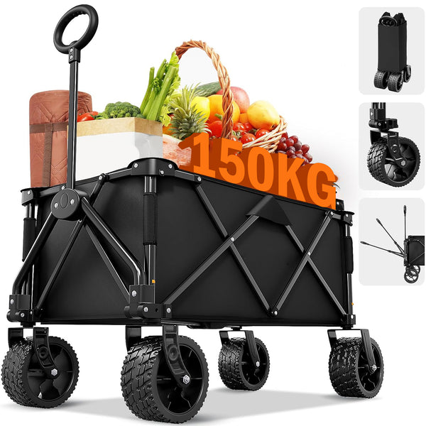 [Upgrade] daolar foldable wagon cart heavy duty all terrain wheels and braking, folding wagon with 150kg weight capacity for camping garden sports