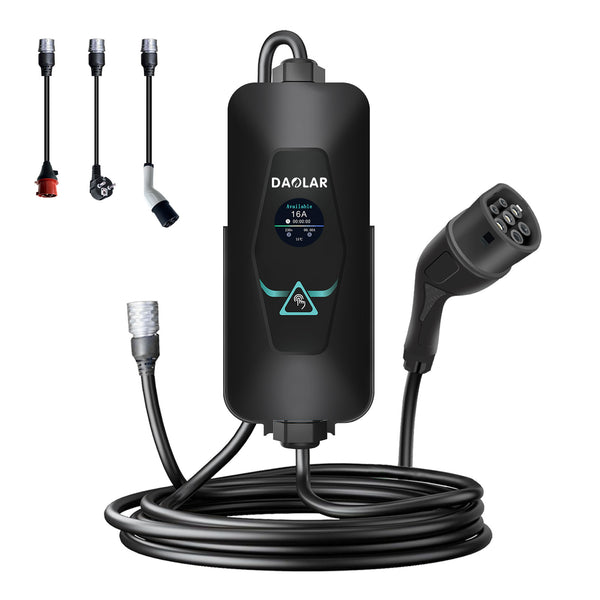 Daolar Smart Mobile Wallbox 11KW sovelluksella, 1 / 3-vaihe 16A Type 2 -latauskaapeli Traveler Set CEE- & Schuko- & Type 2 -liittimillä