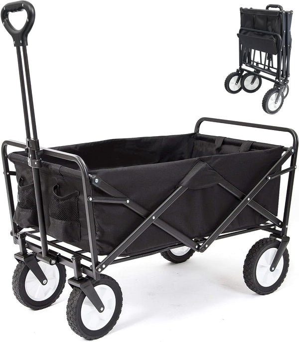 Daolar Handwagen Faltbarer breiter Reifen transport wagen mit Seiten tasche Getränke halter Verstellbarer Griff Garten wagen für alle Gelände, Outdoor Camping Shopping, 150 kg Tragfähigkeit