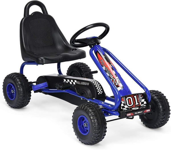 Daolar Go Kart per bambini, Go Kart a pedali a 4 ruote con volanti e sedile regolabile, freno a mano di sicurezza, pneumatici antiscivolo, auto da corsa fuoristrada per bambini e bambine