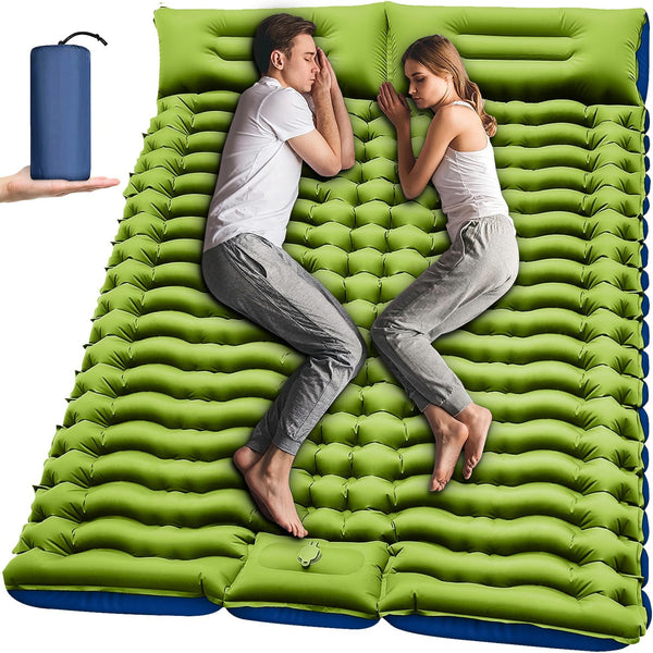 Daolar Double Sleeping Pad Self Puhdistava 4" Extra-pakk 2 Henkilö tyyny sisäänrakennettu jalka pumppu sisällä täytettävä makuumatonta selkäpakkauksiin, Matkailu, Matkailu, Teltta, Camping Mato